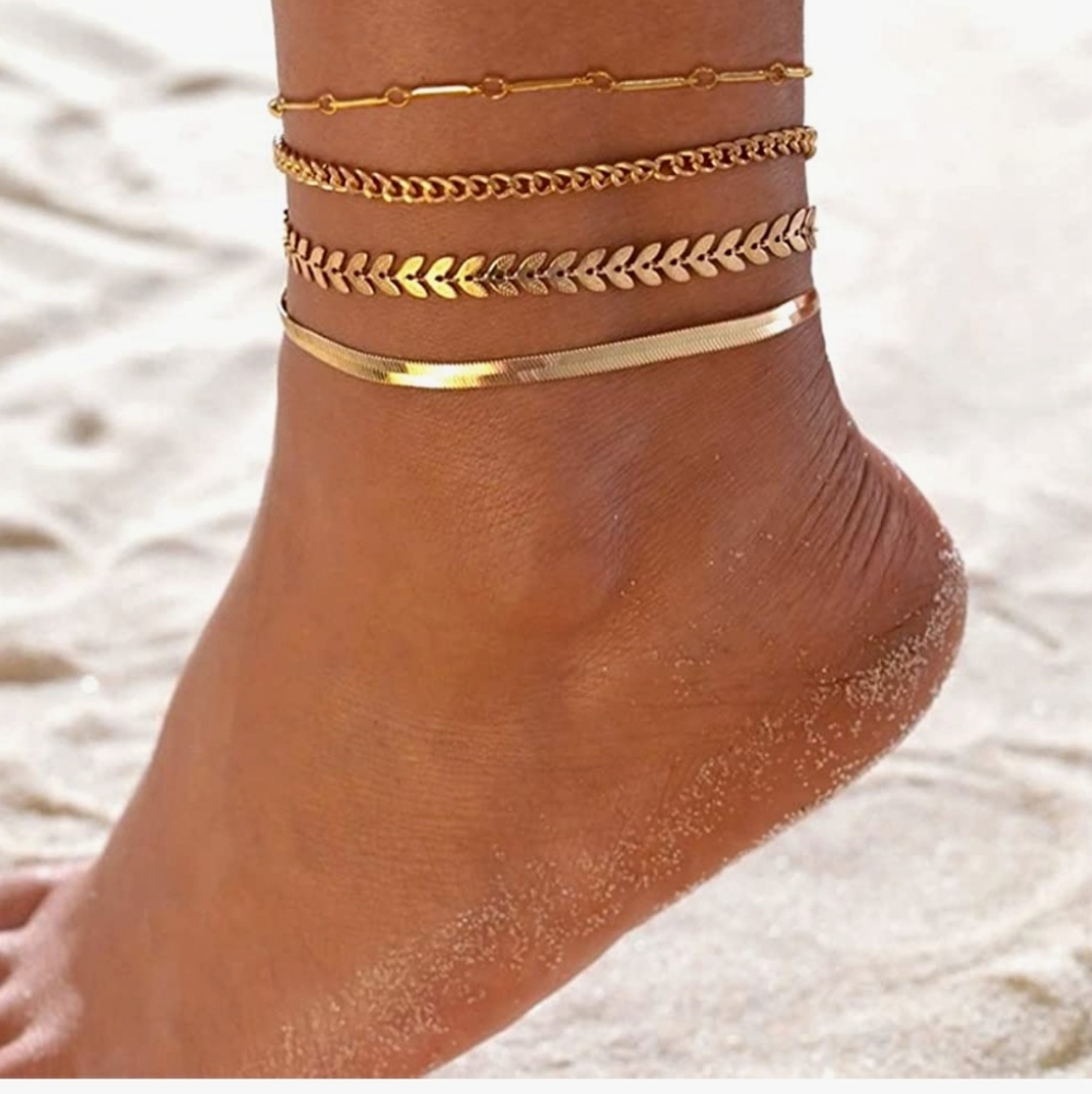14k Gold Ankle Bracelets Set of 4 NWT - Picture 1 of 4